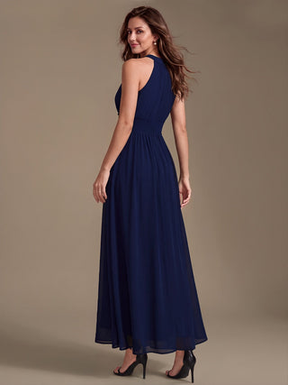 Corset Sash Halter Chiffon A-Line Maxi Bridesmaid Dress