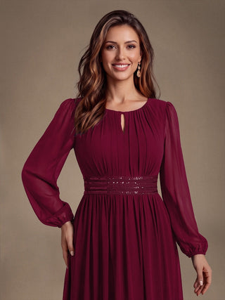 Sequin Chiffon Puff Sleeve Bridesmaid Dress