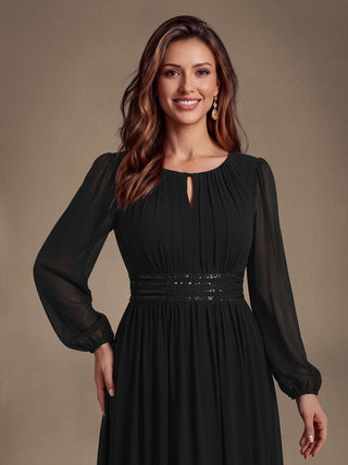 Sequin Chiffon Puff Sleeve Bridesmaid Dress