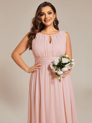 Sleeveless Ruched A-Line Midi Length Round Neck Bridesmaid Dresses