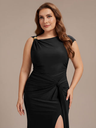 Short Sleeve High Stretch Asymmetric Neckline A-Line Dress Tops