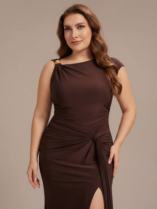 Short Sleeve High Stretch Asymmetric Neckline A-Line Dress Tops