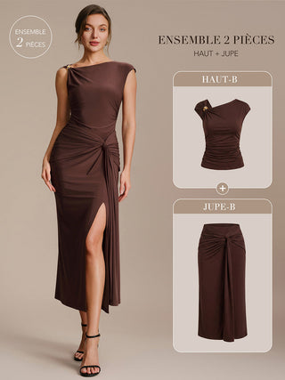 Short Sleeve High Stretch Asymmetric Neckline A-Line Dress Tops