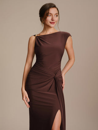 Short Sleeve High Stretch Asymmetric Neckline A-Line Dress Tops