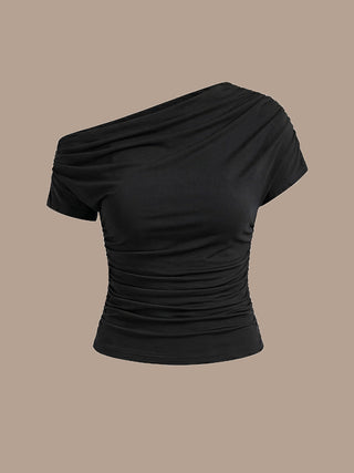 Short Sleeve Off-Shoulder High Stretch A-Line Evening Tops