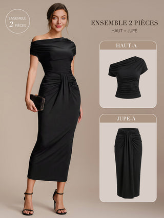 Short Sleeve Off-Shoulder High Stretch A-Line Evening Tops