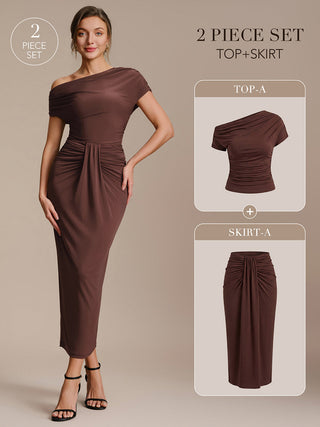 Short Sleeve Off-Shoulder High Stretch A-Line Evening Tops