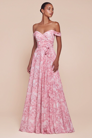 7441 OFF THE SHOULDER FLORAL PRINTED A-LINE DRESS