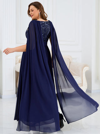 Evening Sequin Chiffon Dresse with Sequin Applique