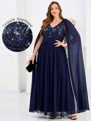 Evening Sequin Chiffon Dresse with Sequin Applique