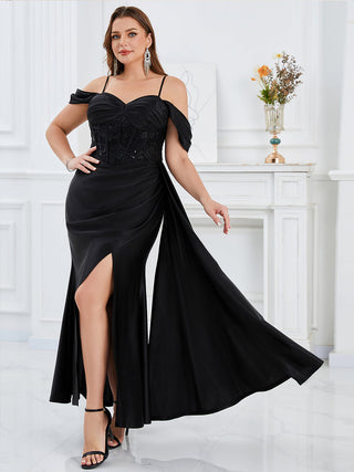 Plus Size Short Sleeves Sweetheart Neck Fishtail Floor Length Evening Dresses