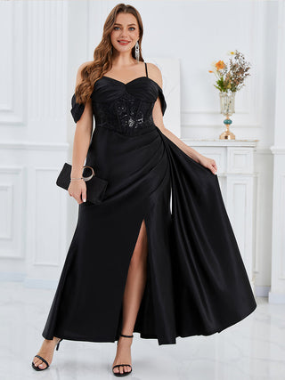 Plus Size Short Sleeves Sweetheart Neck Fishtail Floor Length Evening Dresses