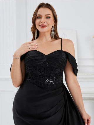Plus Size Short Sleeves Sweetheart Neck Fishtail Floor Length Evening Dresses