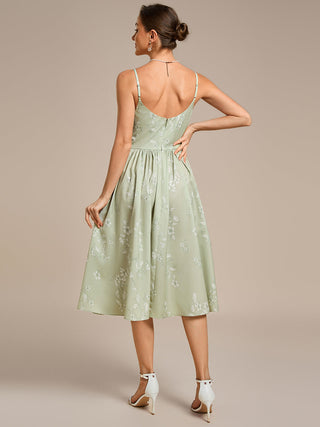Sleeveless Floral A-Line Square Neck Midi Wedding Guest Dress