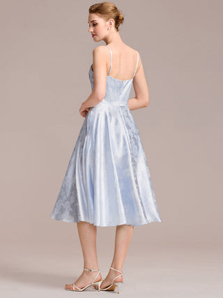 Sleeveless Sweetheart Neck Embroidered A-Line Midi Wedding Guest Dresses