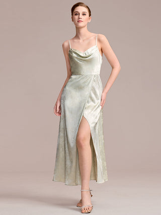 Sleeveless Deep V-Neck Backless Midi Wedding Guest Dress with Thigh-High Slit