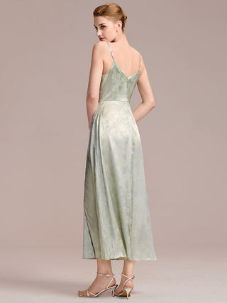 Sleeveless Deep V-Neck Backless Midi Wedding Guest Dress with Thigh-High Slit
