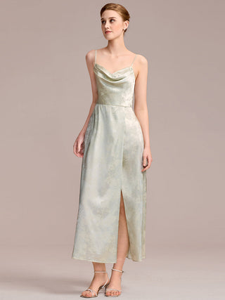Sleeveless Deep V-Neck Backless Midi Wedding Guest Dress with Thigh-High Slit