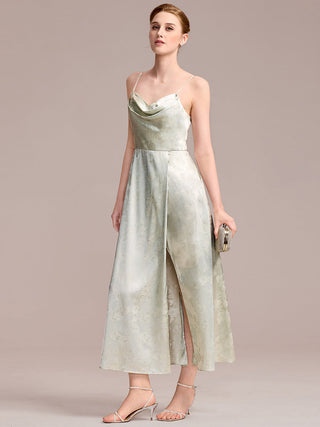 Sleeveless Deep V-Neck Backless Midi Wedding Guest Dress with Thigh-High Slit