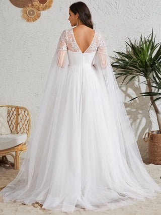 Long Sleeve Backless Embroidered A-Line Sweep Train Wedding Dresses