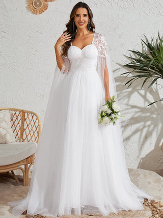 Long Sleeve Backless Embroidered A-Line Sweep Train Wedding Dresses