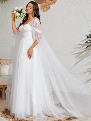 Long Sleeve Backless Embroidered A-Line Sweep Train Wedding Dresses