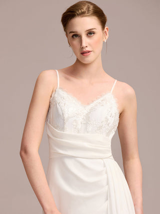 Sleeveless Fishtail Deep V-Neck Embroidered Wedding Dress with Ribbons