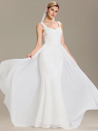 Sleeveless Sweetheart Neck Fishtail Sequin Backless Wedding Dresses
