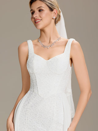 Sleeveless Sweetheart Neck Fishtail Sequin Backless Wedding Dresses