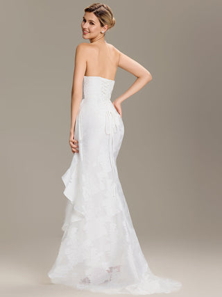 Strapless Cold Shoulder Fishtail Jacquard Floor Length Wedding Dresses