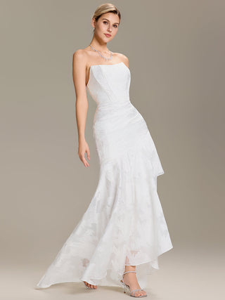 Strapless Cold Shoulder Fishtail Jacquard Floor Length Wedding Dresses