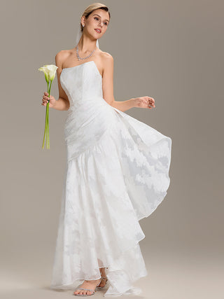 Strapless Cold Shoulder Fishtail Jacquard Floor Length Wedding Dresses