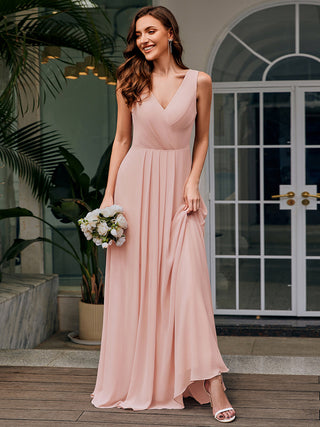 Everi Drape Neck, Applique & See-Through Chiffon Bridesmaid Dress