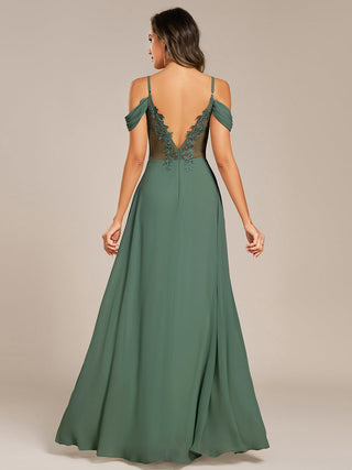 Short Sleeve V-Neck Appliques A-Line Floor Length Bridesmaid Dresses