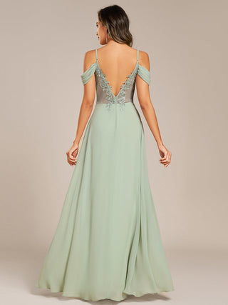 Short Sleeve V-Neck Appliques A-Line Floor Length Bridesmaid Dresses