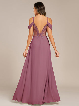 Short Sleeve V-Neck Appliques A-Line Floor Length Bridesmaid Dresses