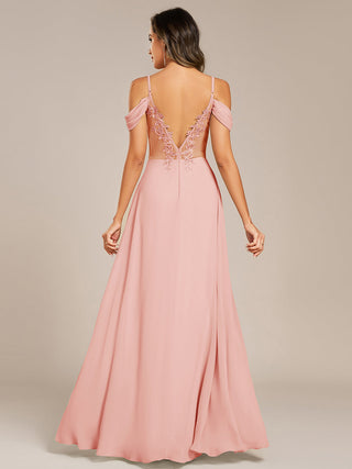 Short Sleeve V-Neck Appliques A-Line Floor Length Bridesmaid Dresses