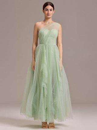 Sleeveless Asymmetrical A-Line Floor Length Dress with Thigh-High Slit, Bridesmaid Dresses