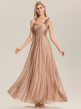 Sleeveless Floral Pleated Backless A-Line Floor Length Bridesmaid Dresses