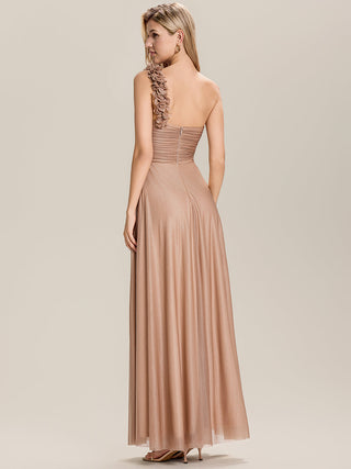 Sleeveless Floral Pleated Backless A-Line Floor Length Bridesmaid Dresses