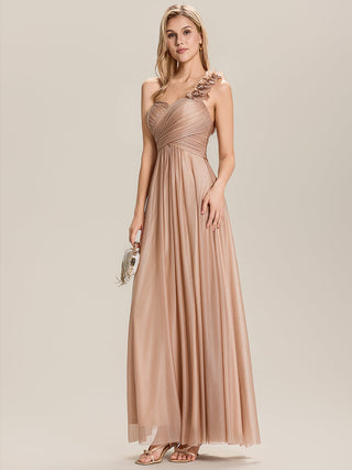 Sleeveless Floral Pleated Backless A-Line Floor Length Bridesmaid Dresses