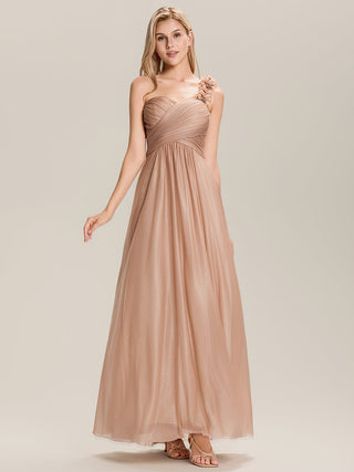Sleeveless Floral Pleated Backless A-Line Floor Length Bridesmaid Dresses