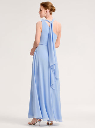 Sleeveless A-Line Floor Length Asymmetrical Dress with Thigh-High Slit