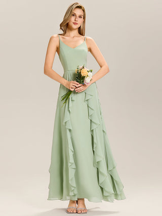 Sleeveless Deep V-Neck Non-Stretch A-Line Floor Length Bridesmaid Dresses