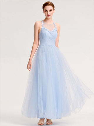 Sleeveless Halter Neck Floral Appliques A-Line Floor Length Bridesmaid Dresses