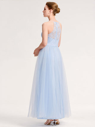 Sleeveless Halter Neck Floral Appliques A-Line Floor Length Bridesmaid Dresses