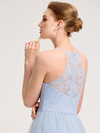 Sleeveless Halter Neck Floral Appliques A-Line Floor Length Bridesmaid Dresses
