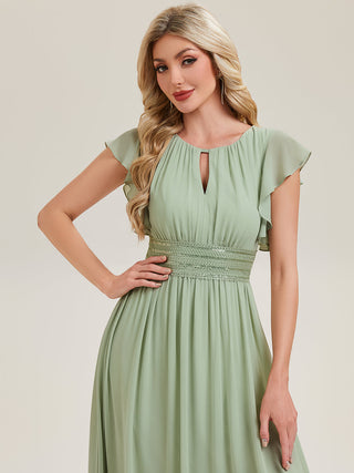 Short Sleeve Ruffled Ruched Backless A-Line Floor Length Bridesmaid Dresses