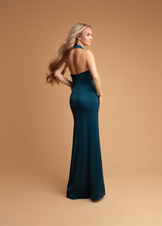 Amalia Backless Evening Dress with Jewel Detail in Oil Blue