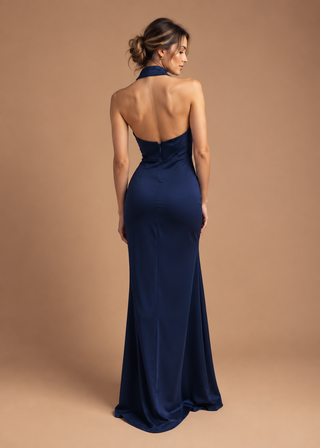 Amalia Backless Evening Dress with Jewel Detail in Navy